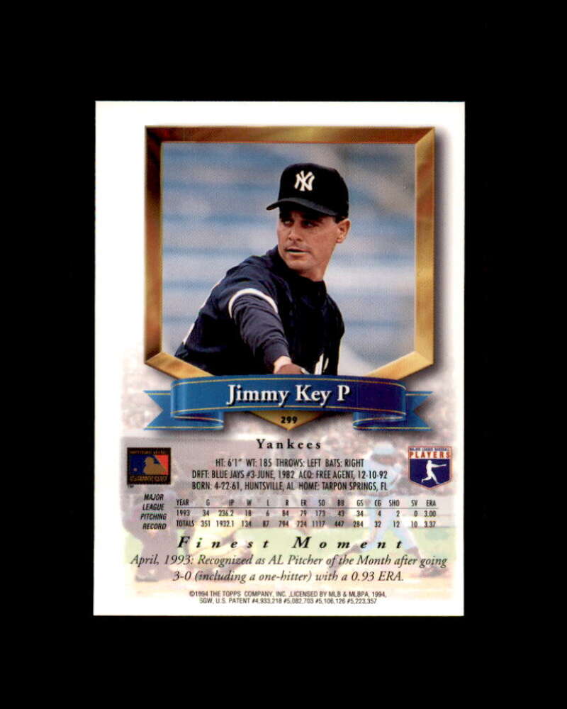 Jimmy Key Card 1994 Finest Refractors #299 New York Yankees Image 2
