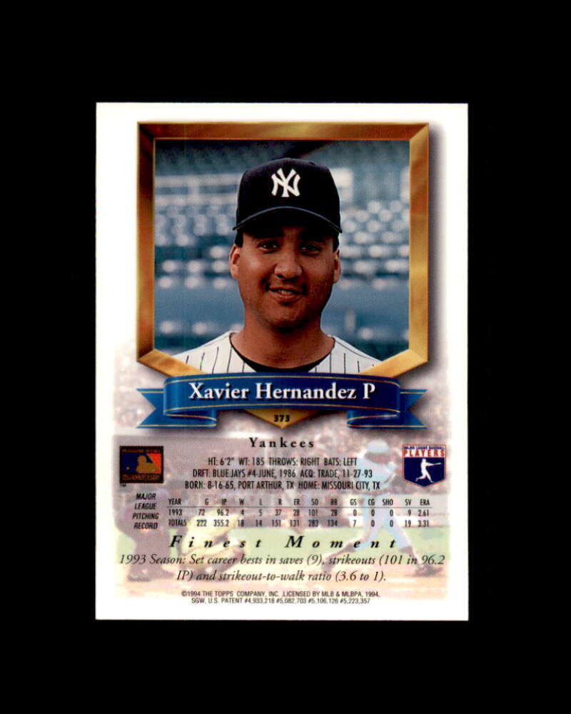 Xavier Hernandez Card 1994 Finest Refractors #373 New York Yankees Image 2