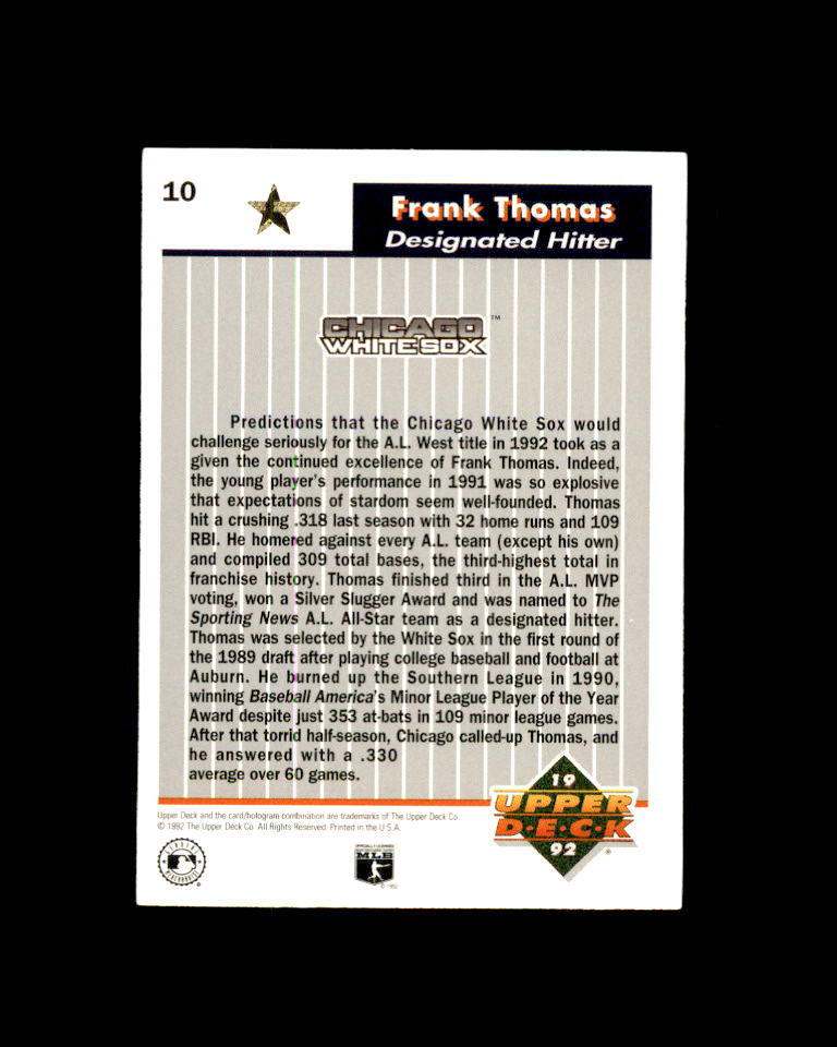 Frank Thomas Card 1994 Upper Deck FanFest Gold #10 Chicago White Sox Image 2