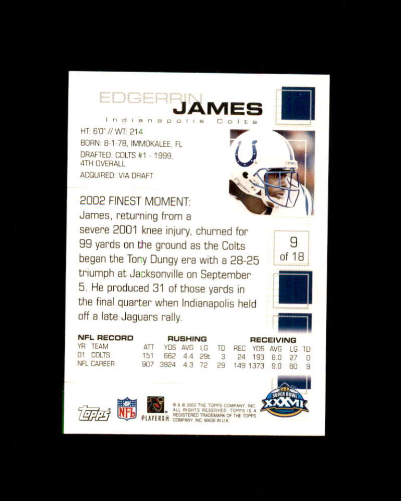 Joey Harrington Card 2003 Topps Pro Bowl Card Show #9 Indianapolis Colts Image 2