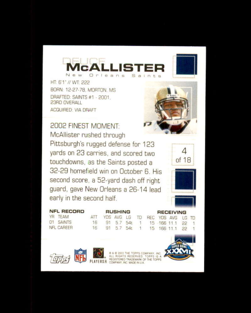 Deuce McAllister Card 2003 Topps Pro Bowl Card Show #4 New Orleans Saints Image 2