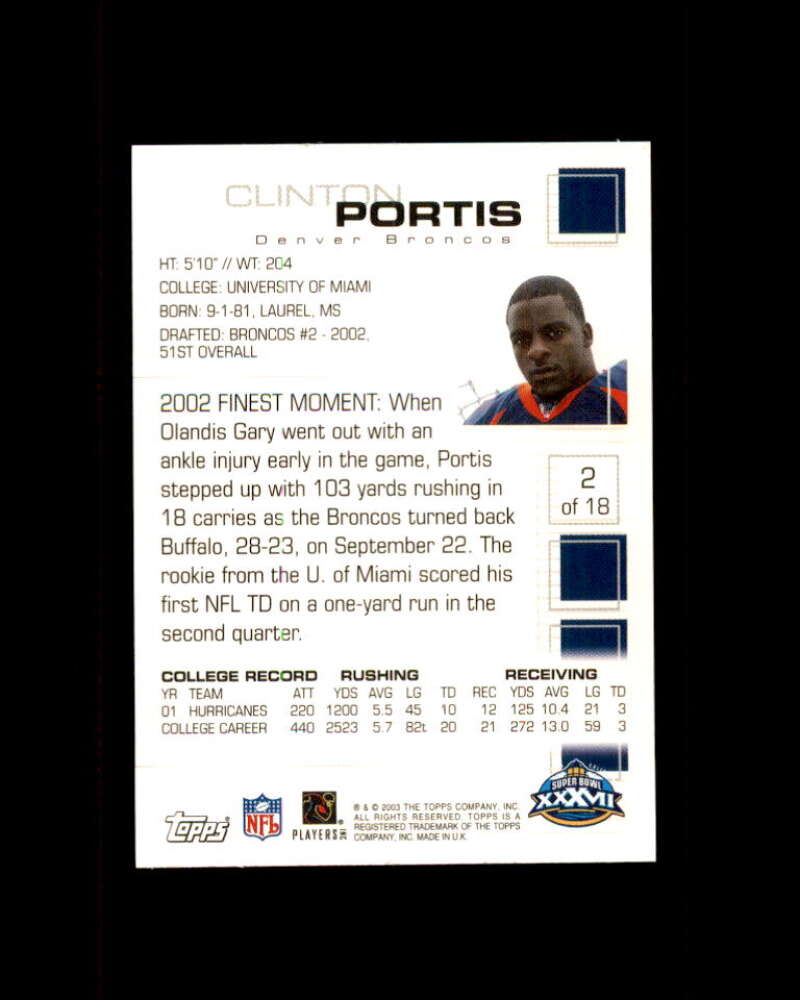 Clinton Portis Card 2003 Topps Pro Bowl Card Show #2 Denver Broncos Image 2
