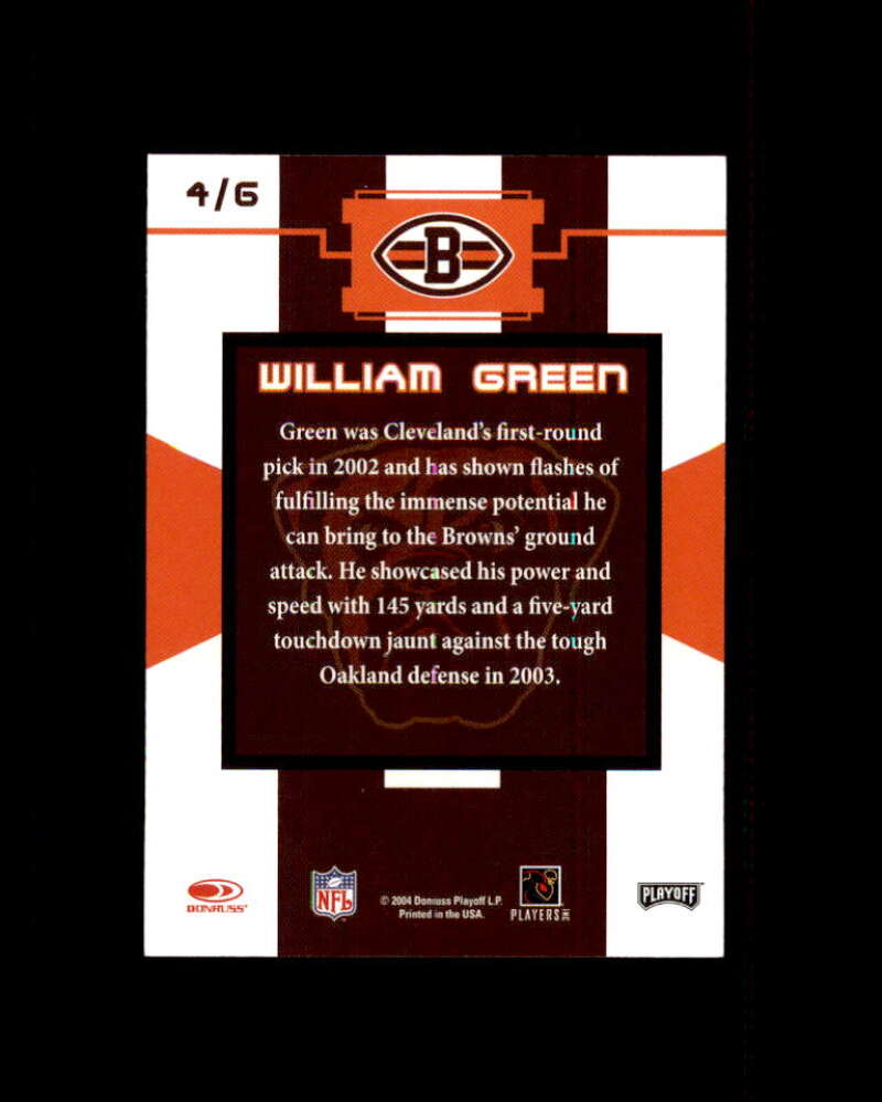 William Green Card 2004 Browns Donruss Playoff National #4 Cleveland Browns Image 2