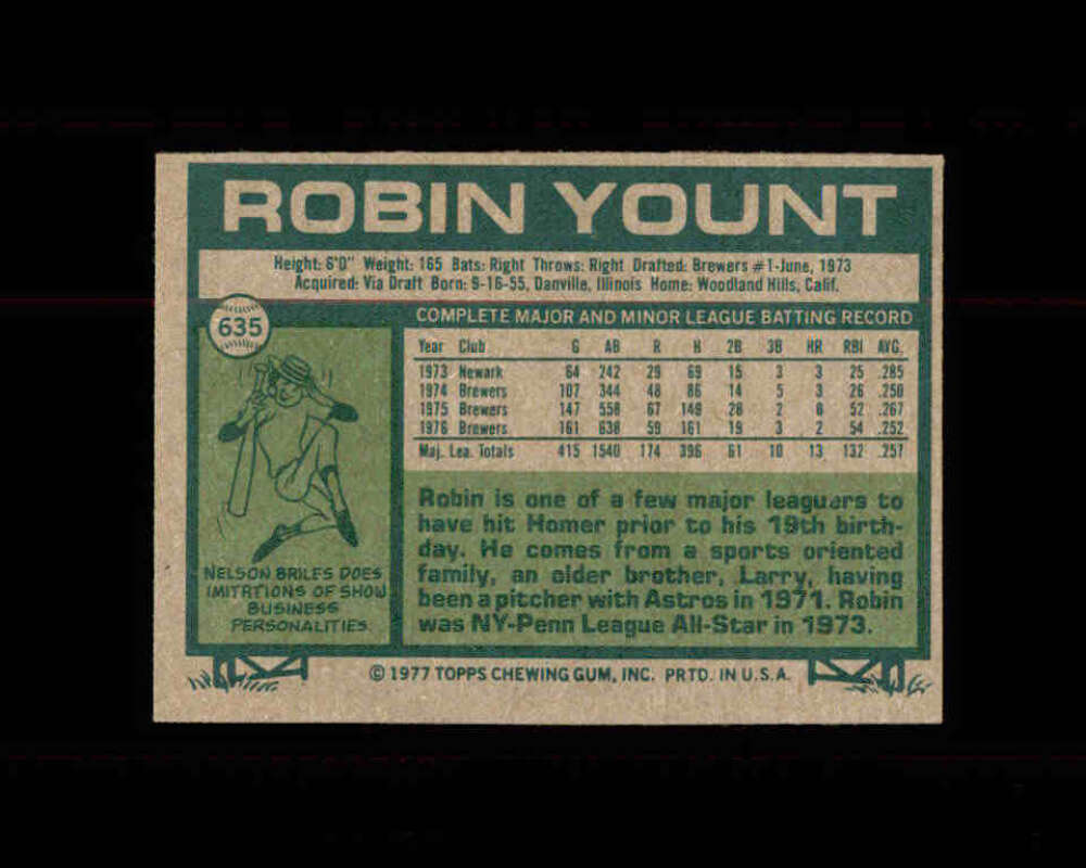 Robin Yount Card 1977 Topps #635 Image 2