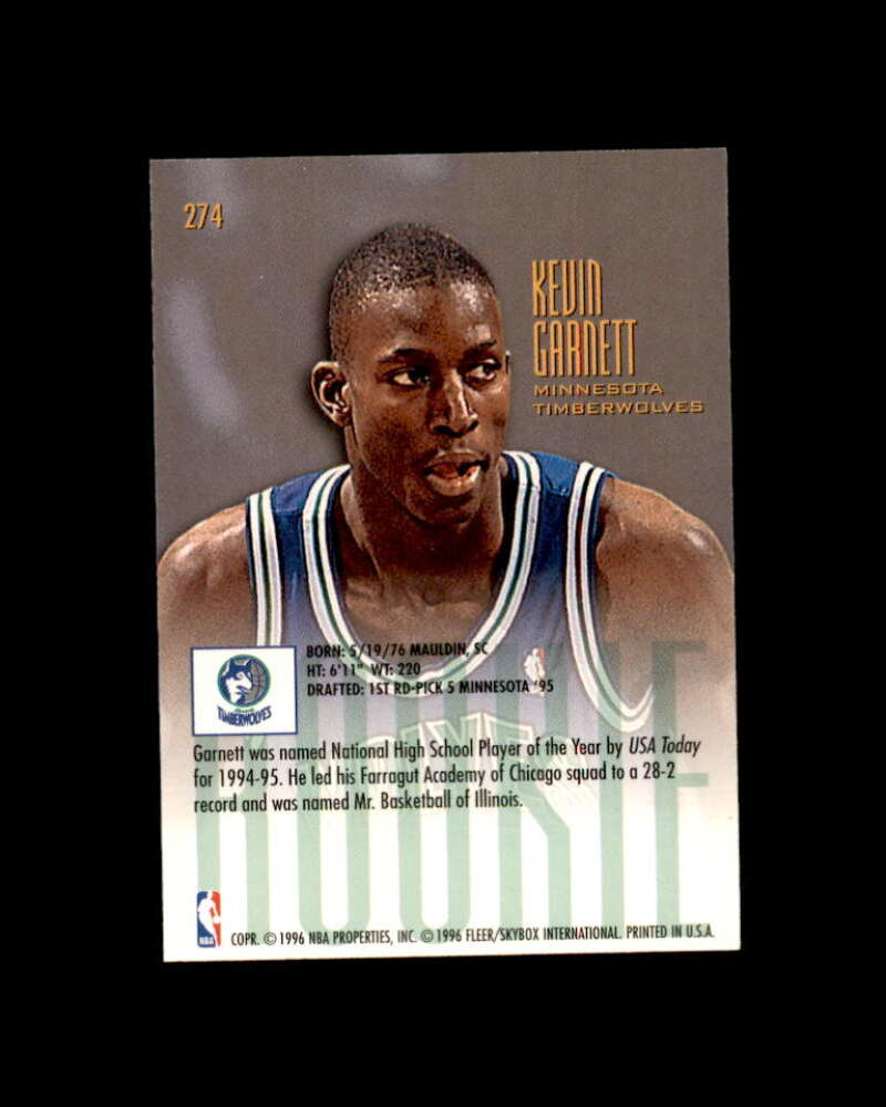 Kevin Garnett Rookie Card 1995-96 Ultra #274 Image 2
