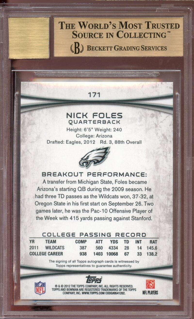 Nick Foles 2012 Topps Rookie Card