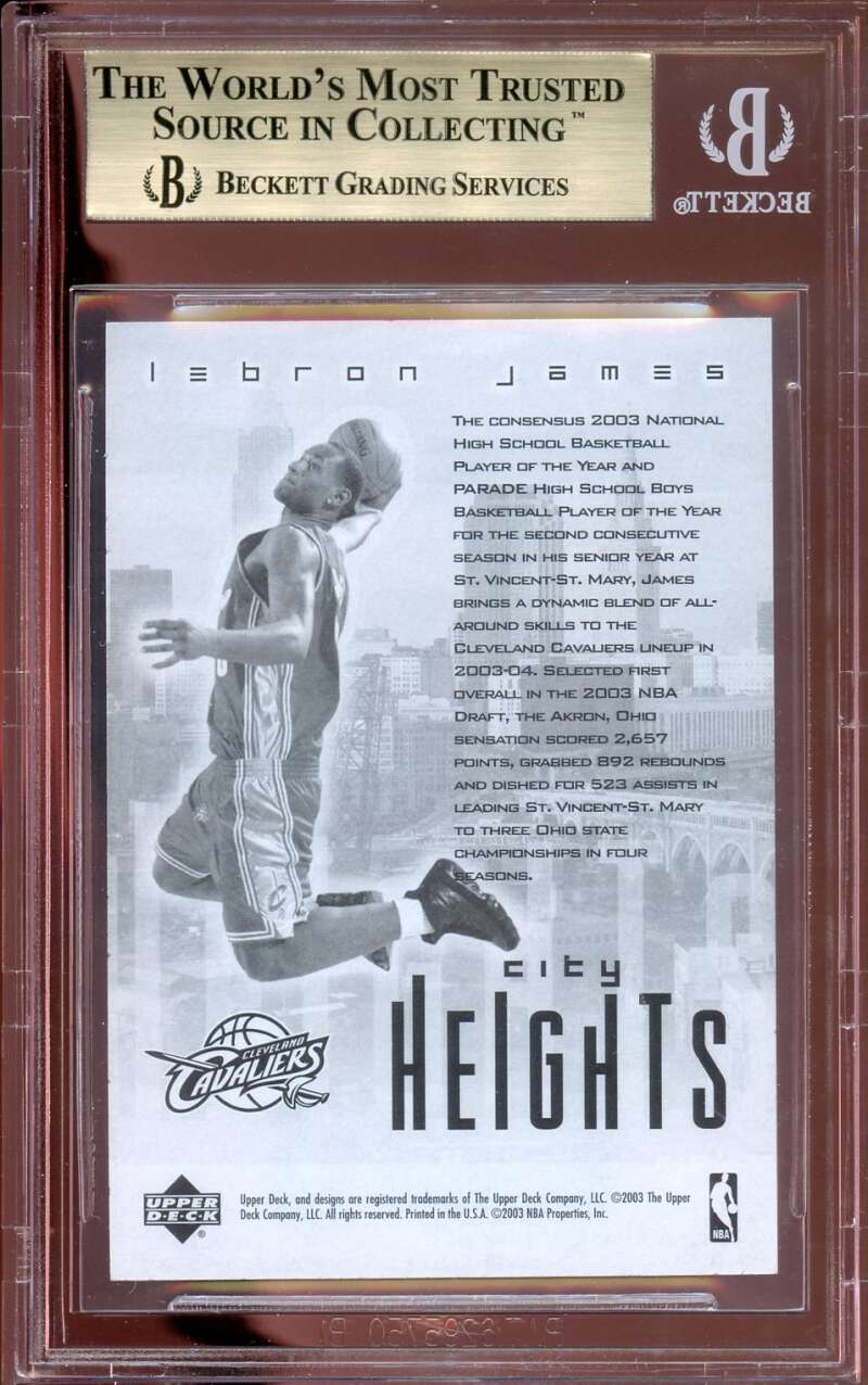 2003 Upper Deck City Heights LeBron James Rookie Card BGS 9.5 Image 2