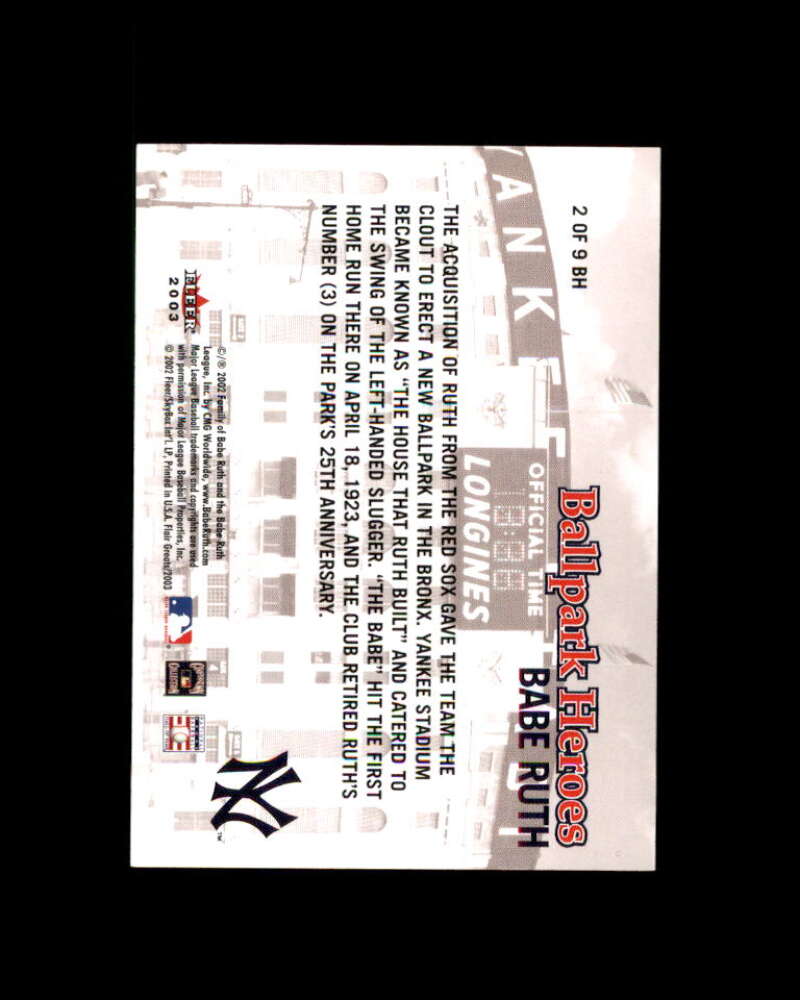 Babe Ruth Card 2003 Flair Greats Ballpark Heroes #2 Image 2