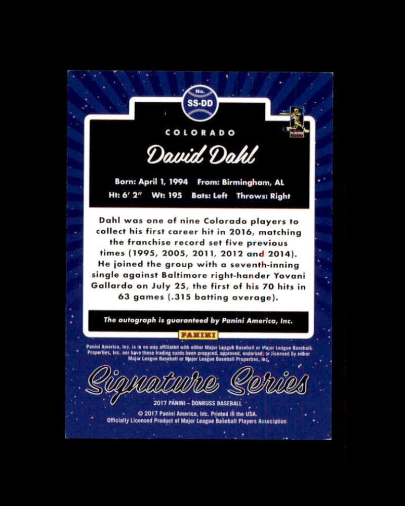 David Dahl Card 2017 Donruss Signature Series Blue #SSDD /199 Image 2