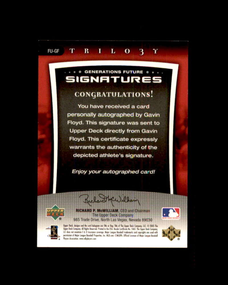 Gavin Floyd Card 2005 Upper Deck Trilogy Generations Future Signatures Gold #GF Image 2