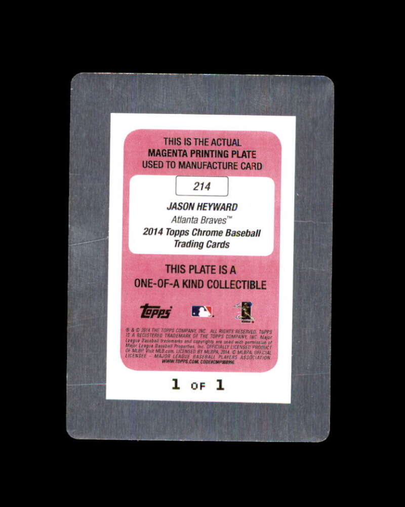 Jayson Heyward Printing Plate #24 2014 Topps Chrome #214 1/1 Image 2