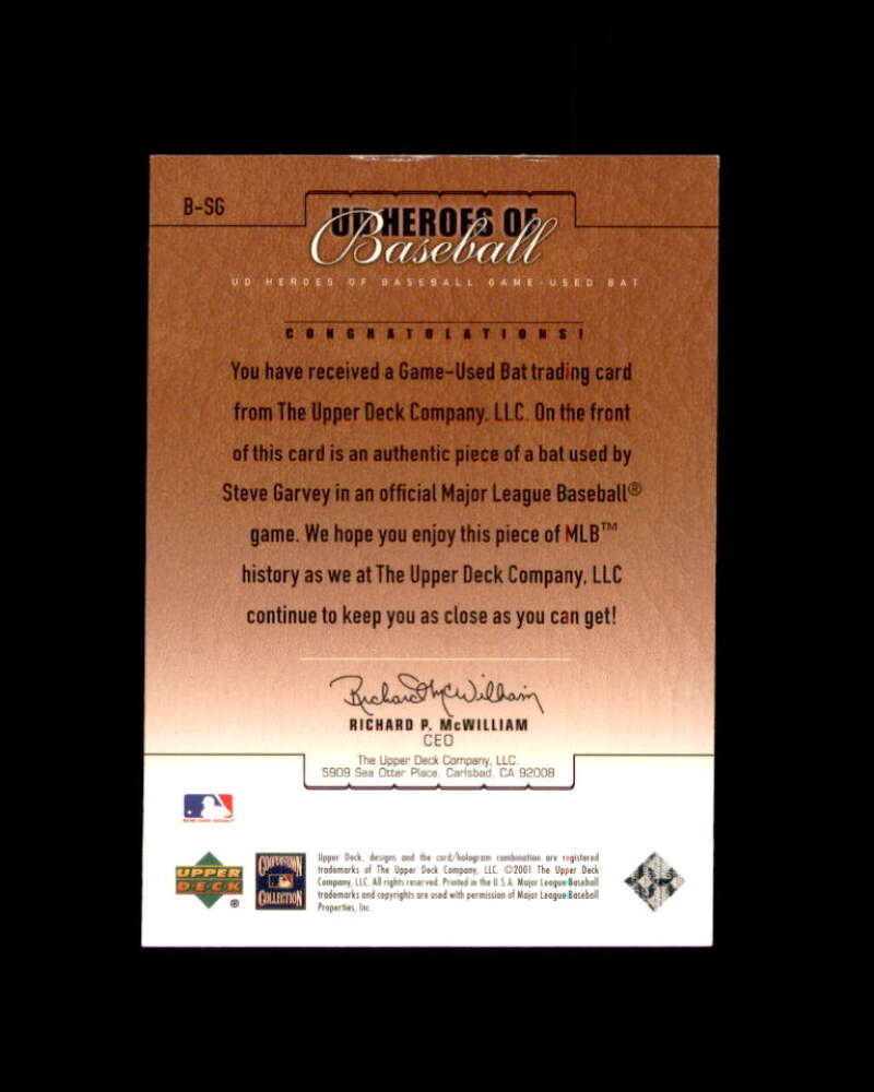 Steve Garvey Card 2001 Upper Deck Prospect Premieres Baseball Game Bat #BSG Image 2