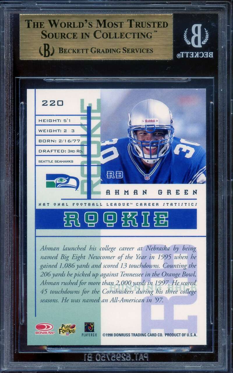 Ahman Green Rookie Card 1998 Leaf Rookies and Stars #220 BGS 9.5 (10 9 9.5 9.5) Image 2