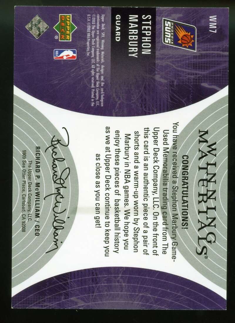 Stephon Marbury Card 2003-04 SPx Winning Materials #WM7 Image 2