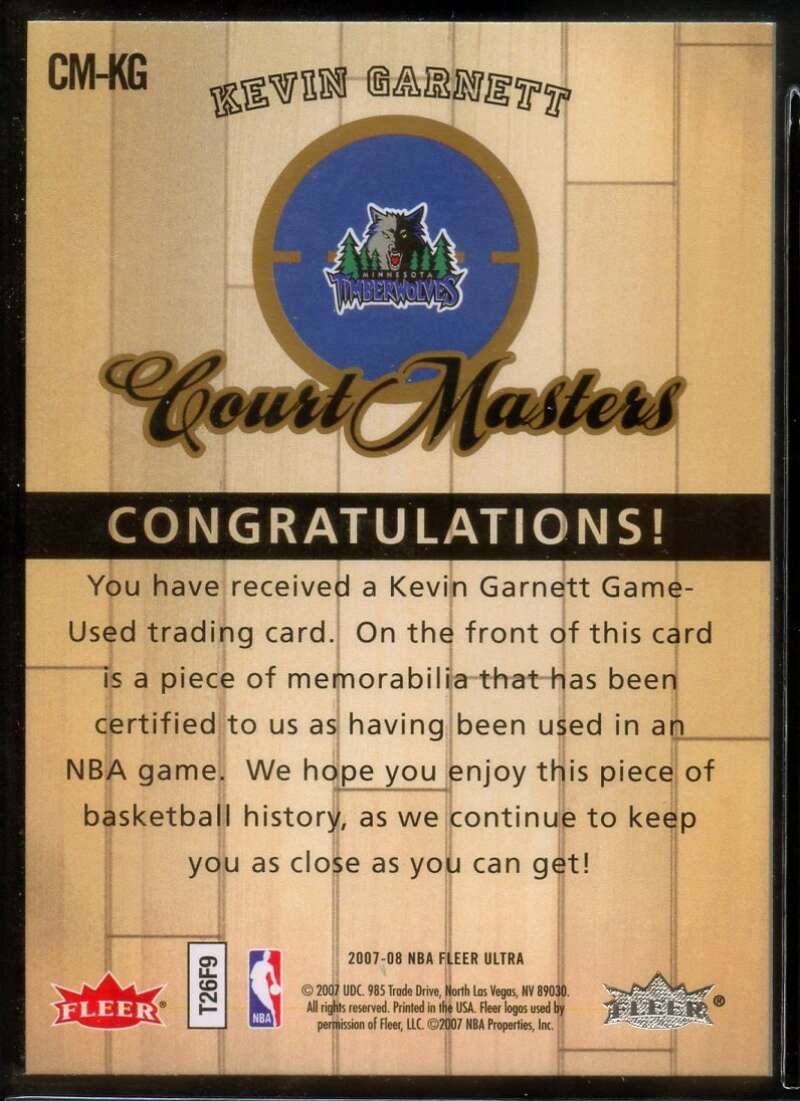 Kevin Garnett Card 2007-08 Ultra SE Court Masters Memorabilia #CMKG Image 2