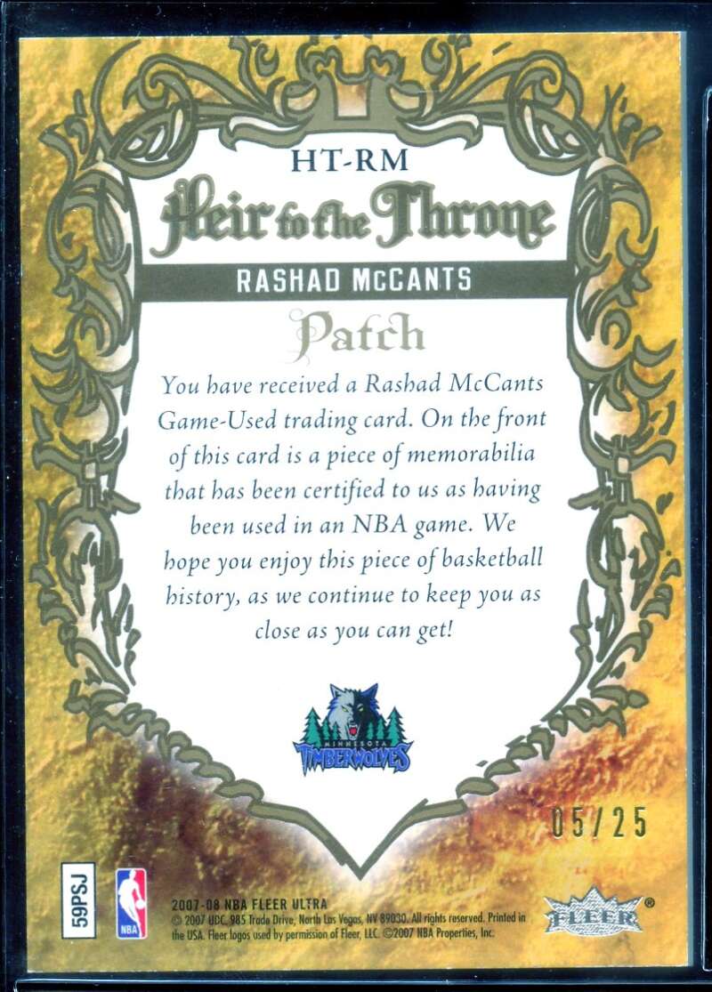 Rashad McCants Card 2007-08 Ultra SE Heir to the Throne Patch #HTRM Image 2