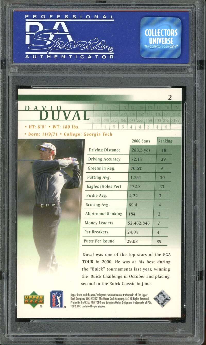 David Duval Rookie Card 2001 Upper Deck Golf #2 PSA 9 Image 2