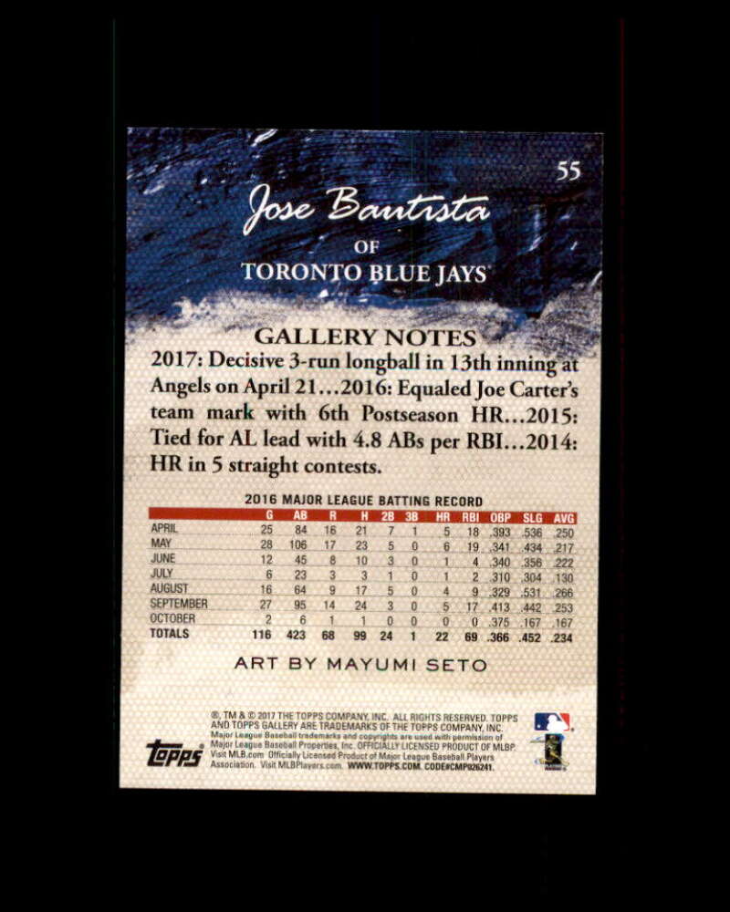 Jose Bautista Card 2017 Topps Gallery Private Issue #55 Image 2