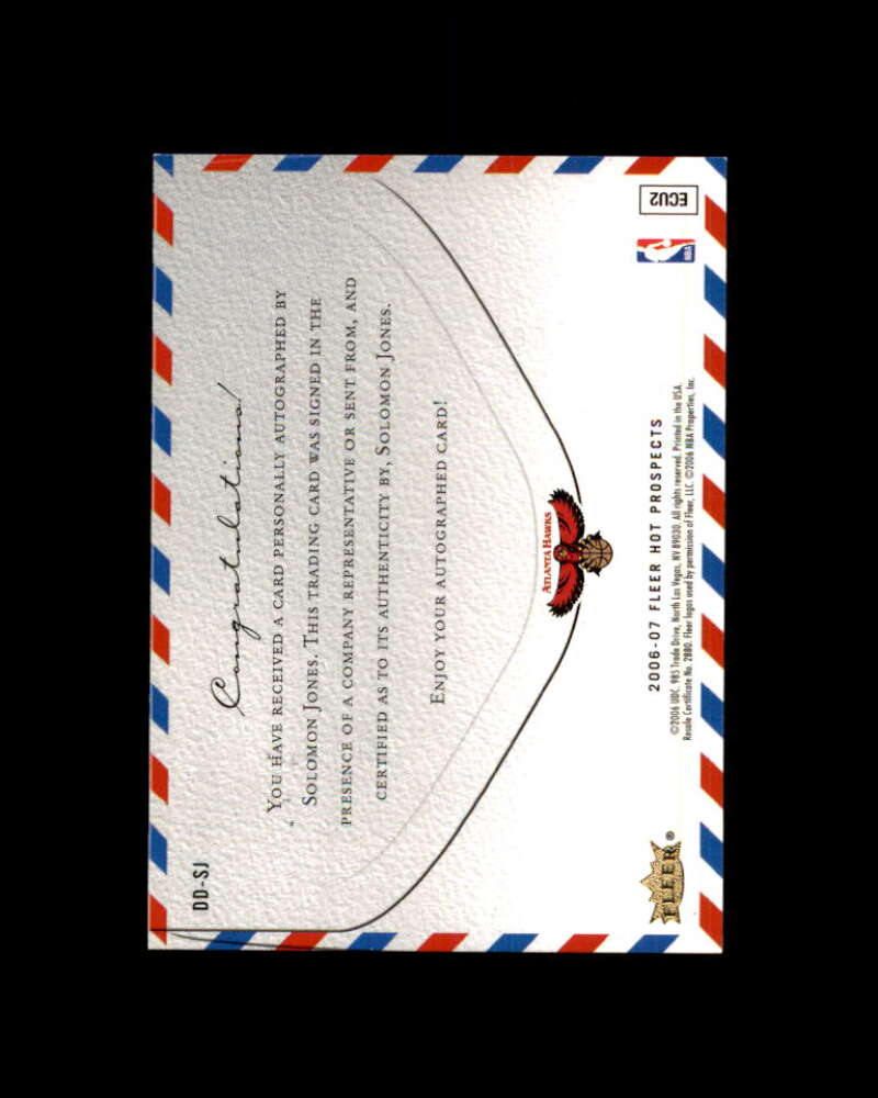 Solomon Jones Rookie 2006-07 Fleer Hot Prospects Draft Day Postmarks Auto #SJ Image 2