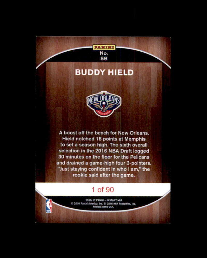 Buddy Hield/90* Rookie Card 2016-17 Panini Instant NBA #56 Image 2