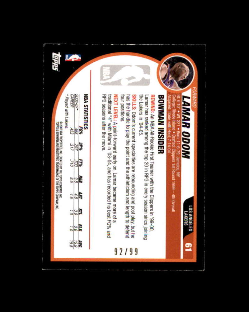 Lamar Odom Card 2007-08 Bowman Gold #61 (minor damage) Image 2