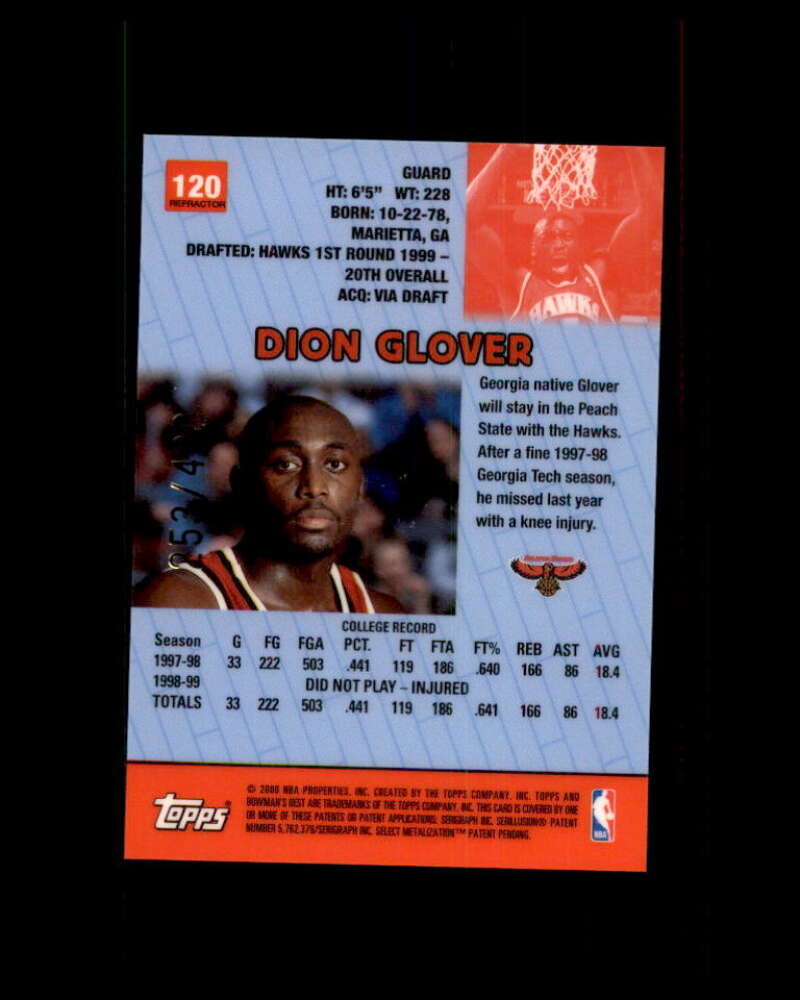 Dion Glover Rookie Card 1999-00 Bowman's Best Refractors #120 Image 2