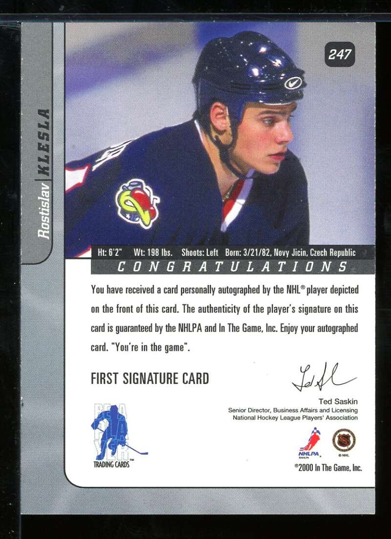 Rostislav Klesla Card 2000-01 BAP Signature Series Autographs Gold #247 Image 2