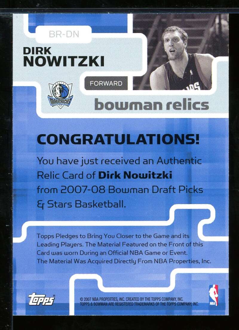 Dirk Nowitzki Card 2007-08 Bowman Relics #DN Image 2