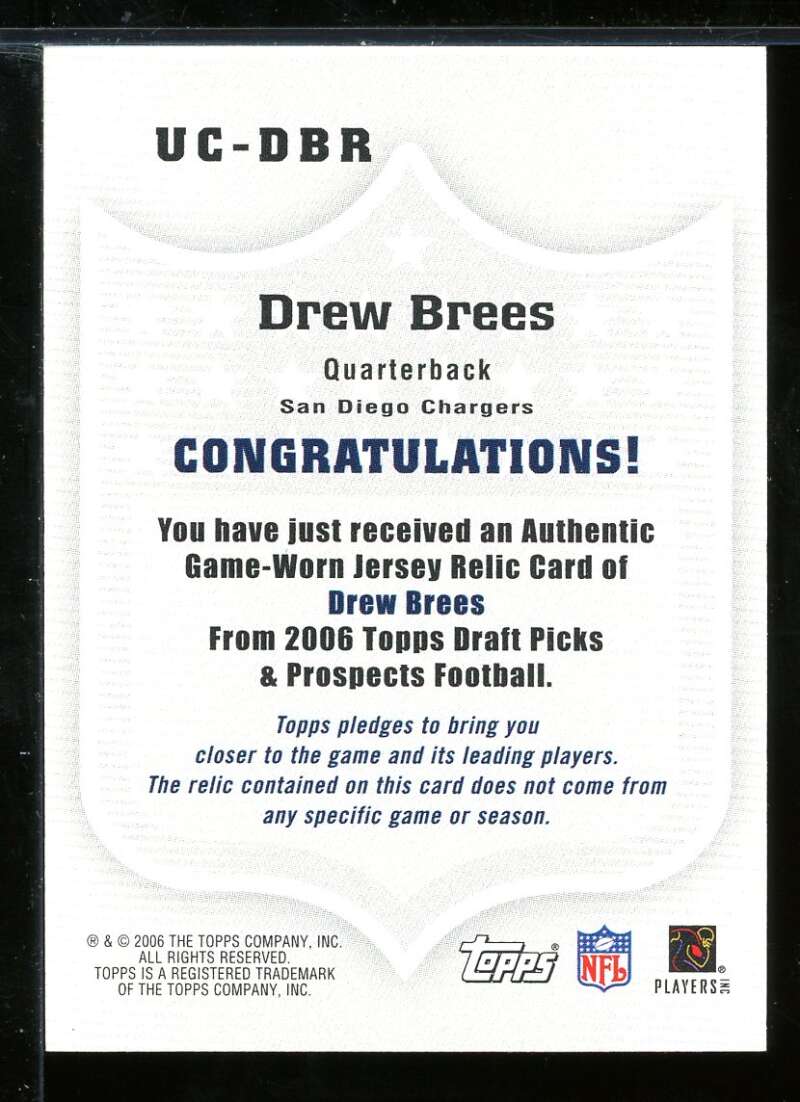 Drew Brees 2006 Topps Draft Picks and Prospects Upperclassmen Jersey #UCDBR Image 2