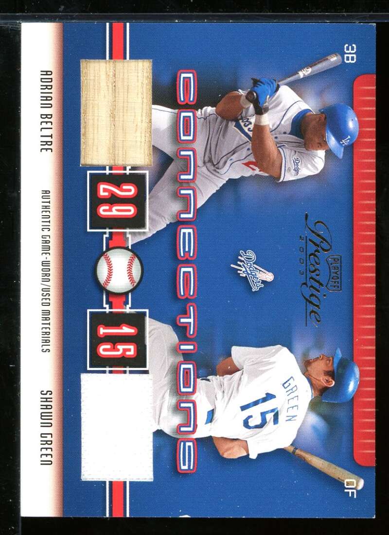 Adrian Beltre Bat/Shawn Green Jsy Card 2003 Playoff Prestige Connections Mat #33 Image 1