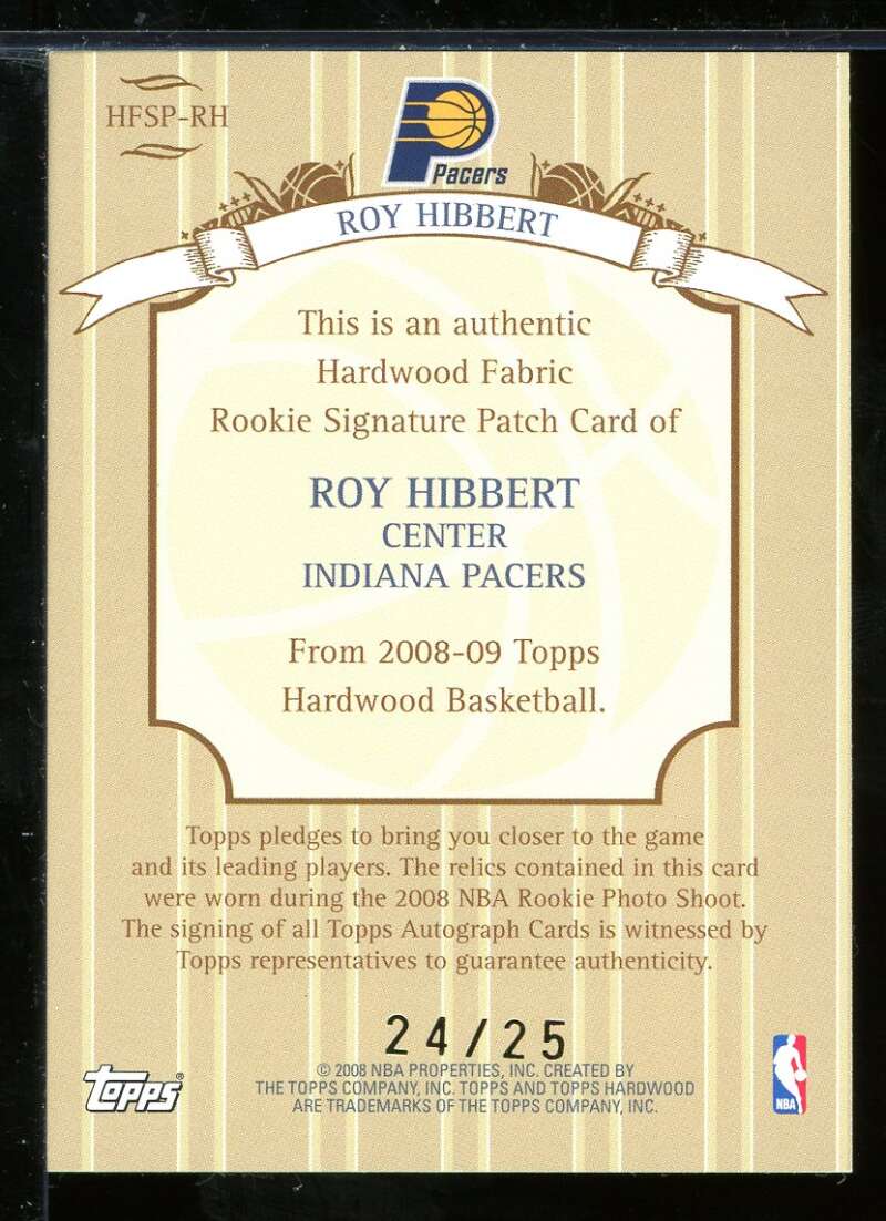 Roy Hibbert Card 2008-09 Topps Hardwood Fabric Signature Patches Maple #HFSPRH Image 2