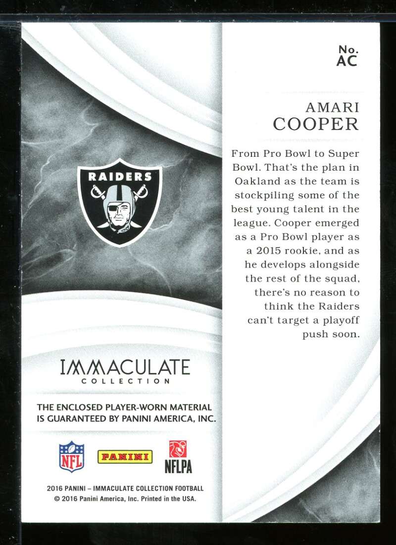 Amari Cooper 2016 Immaculate Collection Immaculate Numbers Memorabilia #36 /89 Image 2