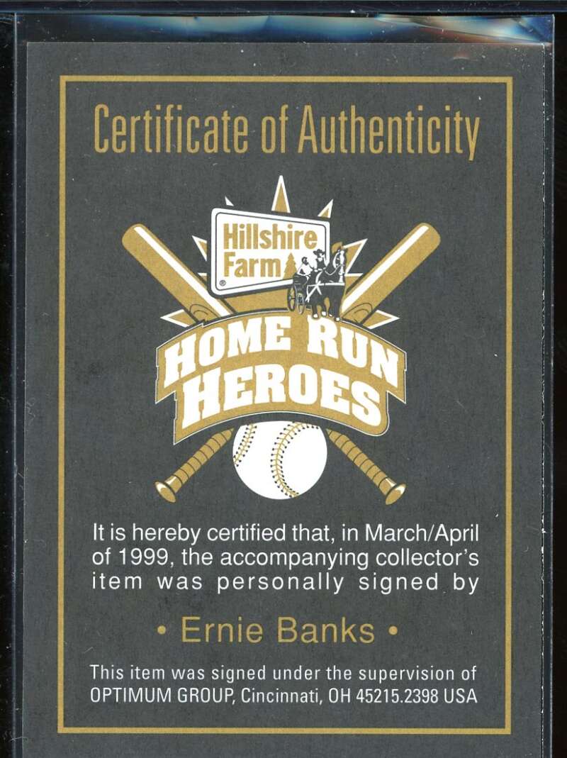 Ernie Banks Card 1999 Hillshire Farms Home Run Heroes Autographs #1 Image 2