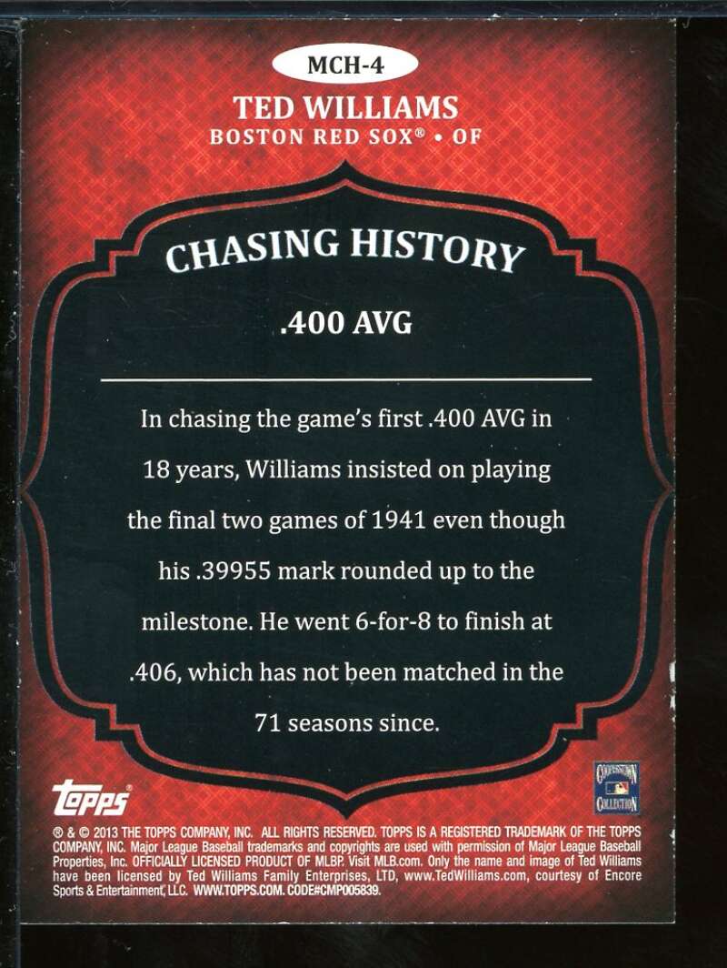 Ted Williams Card 2013 Topps Mini Chasing History #MCH4 Image 2