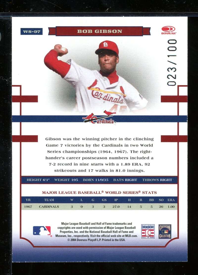 Bob Gibson LGD Card 2004 Donruss Classics Timeless Tributes Red #157 Image 2