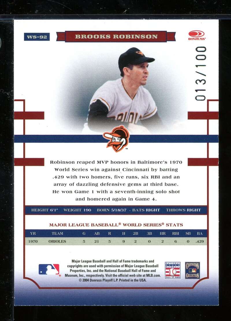 Brooks Robinson LGD Card 2004 Donruss Classics Timeless Tributes Red #162 Image 2