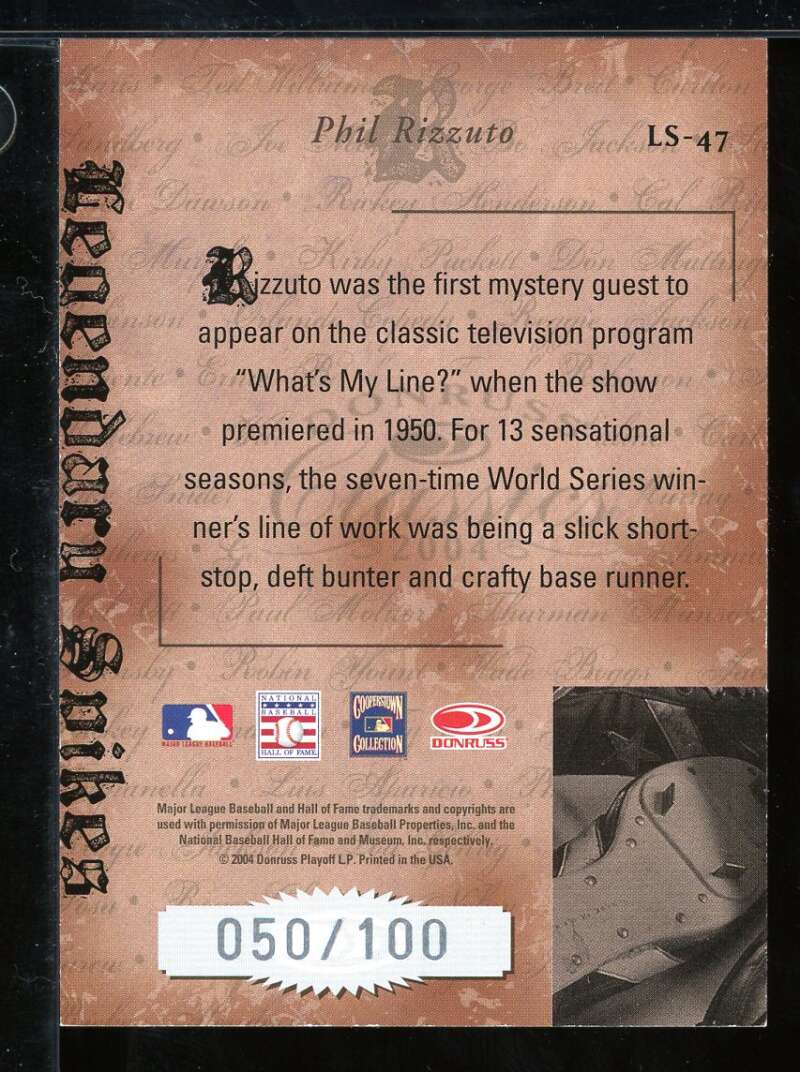 Phil Rizzuto Card 2004 Donruss Classics Legendary Spikes #47 Image 2