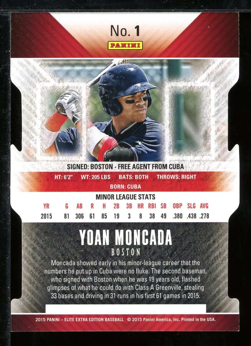 Yoan Moncada Rookie Card 2015 Elite Extra Edition Aspirations Die Cut #1 Image 2