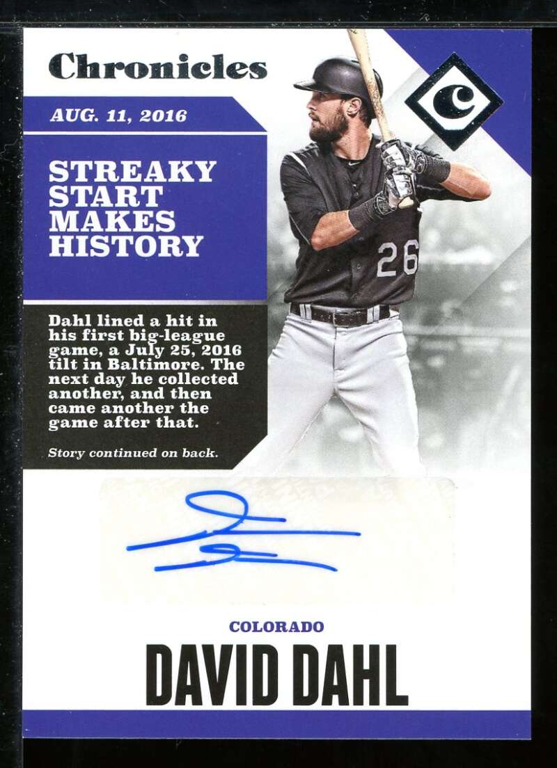 David Dahl Rookie Card 2017 Panini Chronicles Autographs #22 Image 1