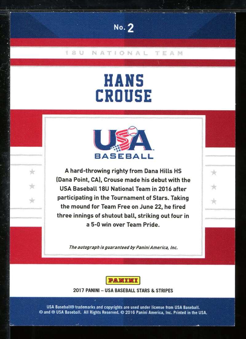 Hans Crouse Card 2017 USA Baseball Stars and Stripes 18U Signatures #2 Image 2