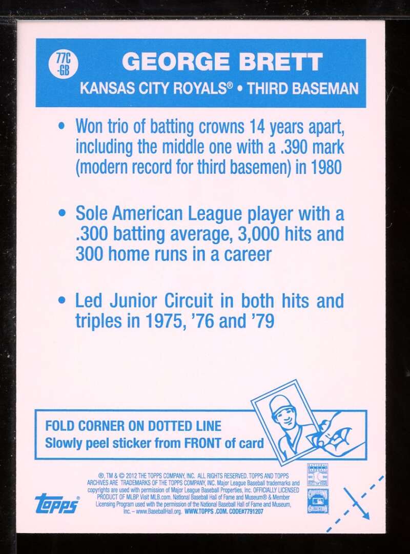 George Brett Card 2012 Topps Archives Cloth Stickers #GB Image 2