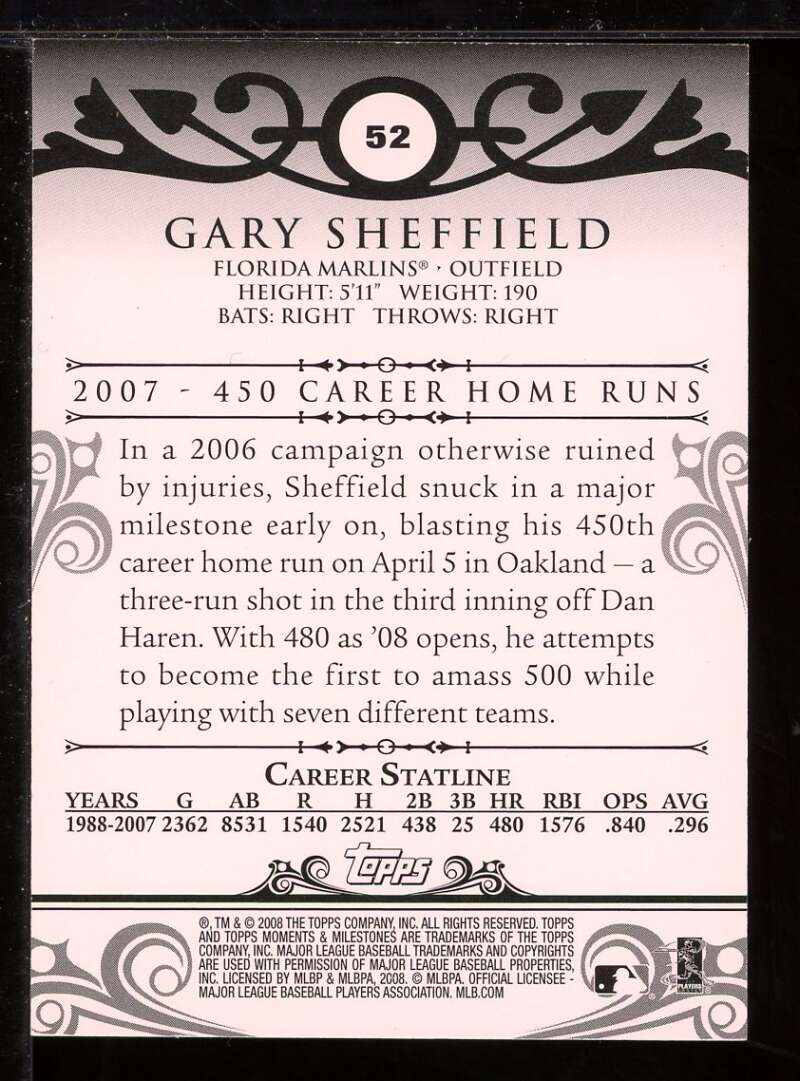 Gary Sheffield Card 2008 Topps Moments &amp; Milestones #52 Image 2
