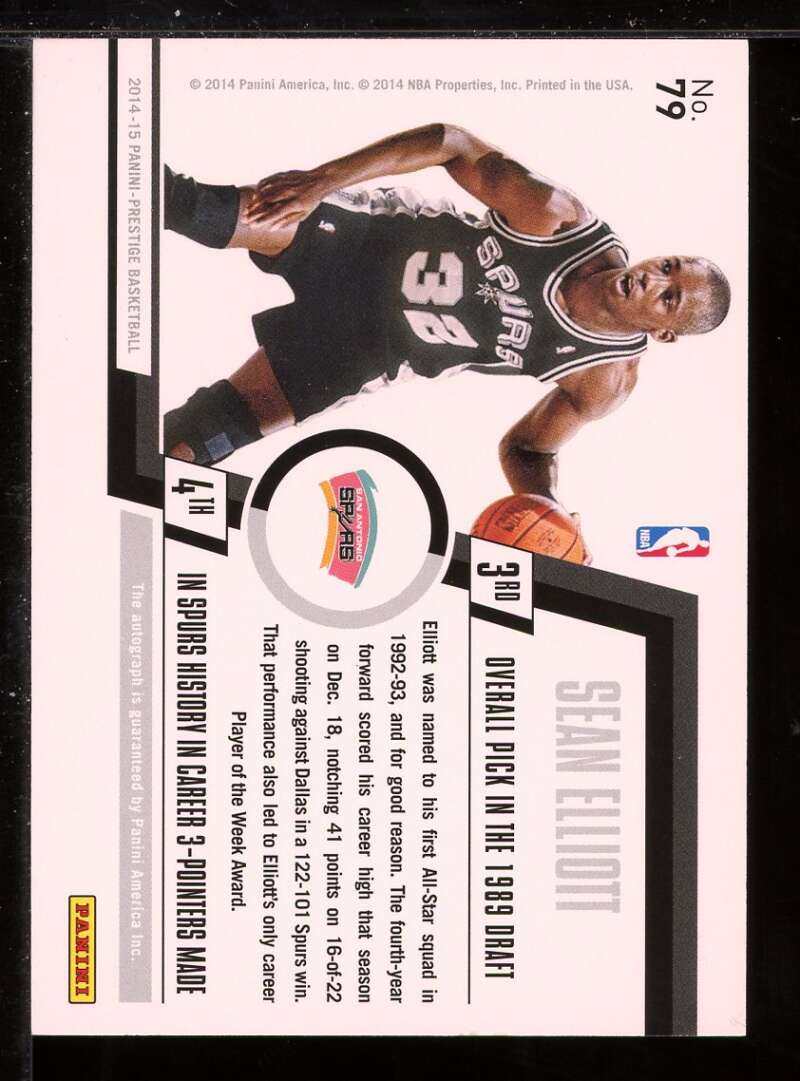 Sean Elliott Card 2014-15 Prestige Plus Bonus Shots Autographs Gold #79 /10 Image 2