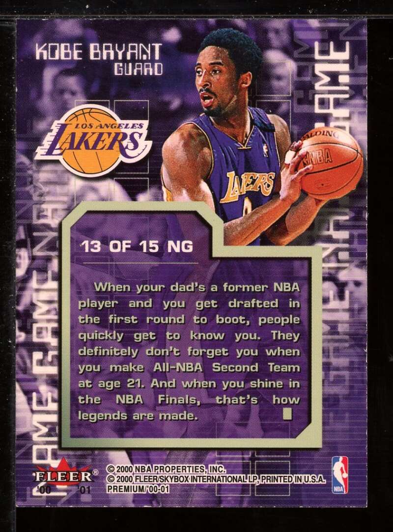 Kobe Bryant Card 2000-01 Fleer Premium Name Game #NG13 Image 2