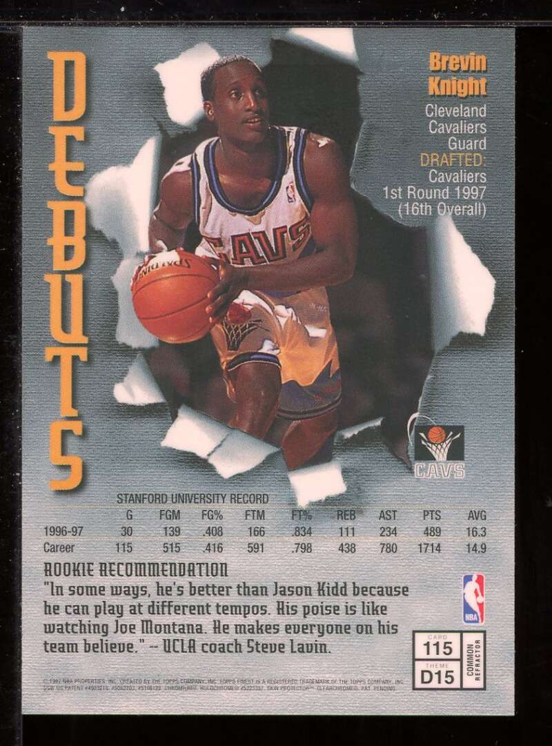 Brevin Knight B Rookie Card 1997-98 Finest Refractors #115 Image 2