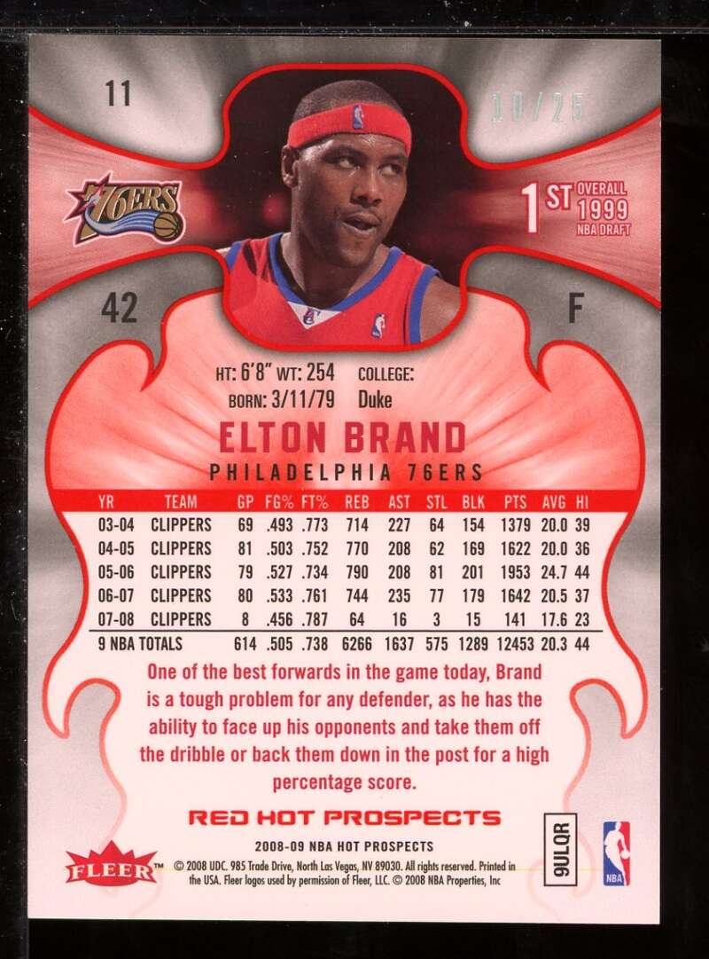 Elton Brand Card 2008-09 Hot Prospects Red #11 Image 2