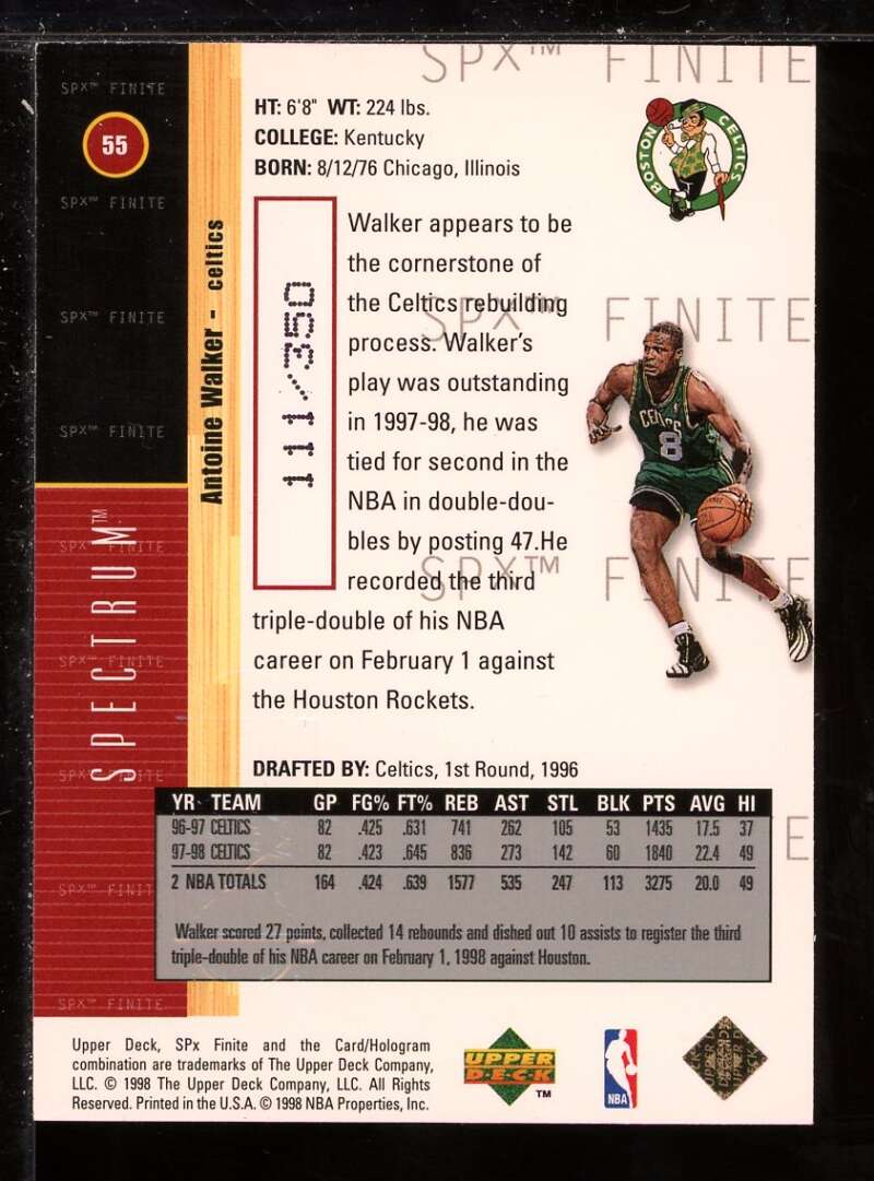 Antoine Walker Card 1998-99 SPx Finite Spectrum #55