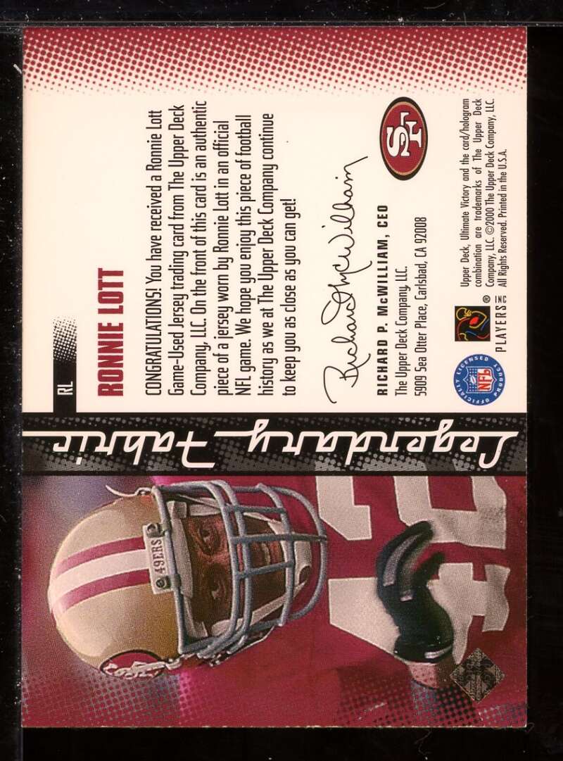 Ronnie Lott Card 2000 Ultimate Victory Legendary Fabrics #RL /250 Image 2