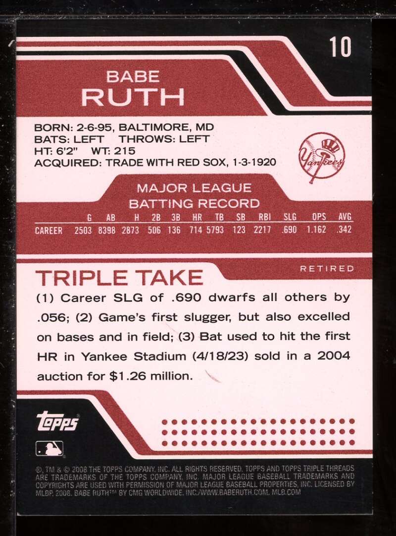 Babe Ruth Card 2008 Topps Triple Threads #10 Image 2