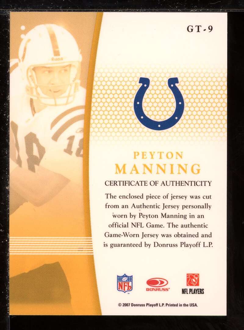 Peyton Manning Card Relics GT-9 Gold Team Card 2007 Leaf Certified #56 Image 2